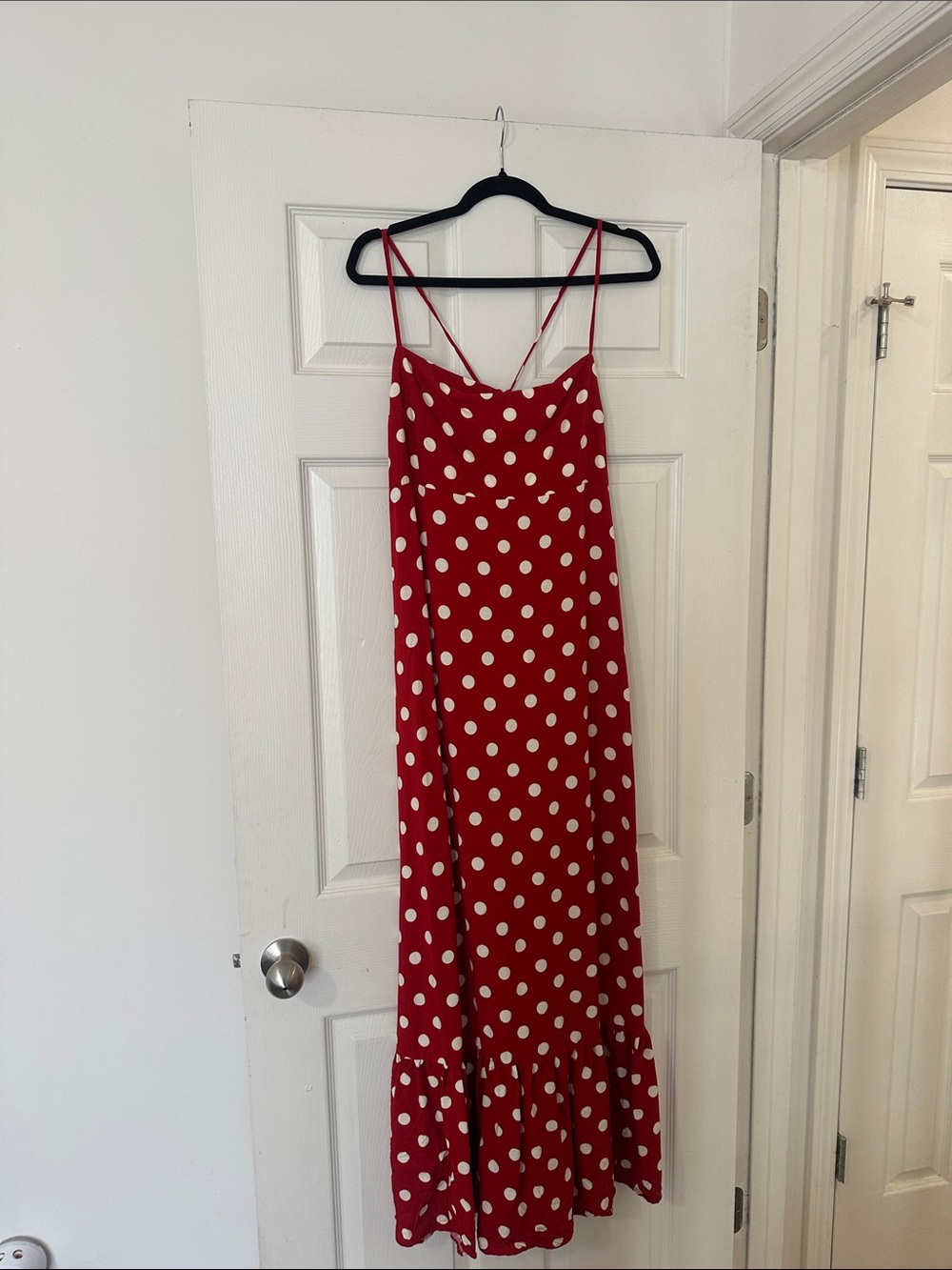 A New Day Red Polka Dot Maxi Dress with Ruffle Hem